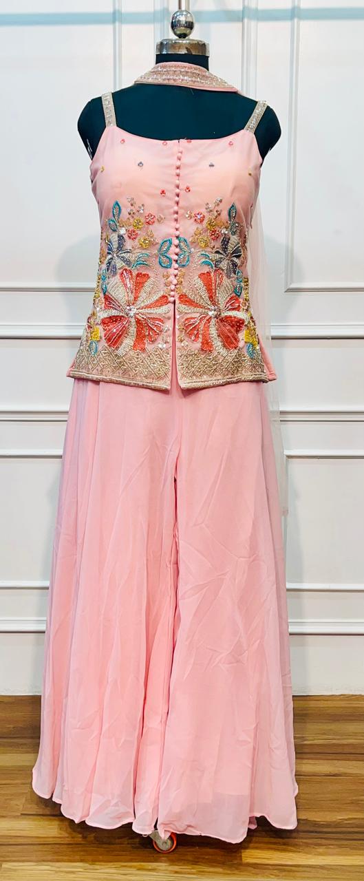 Blush Bloom Georgette Embroidered Palazzo Set (RT1292)