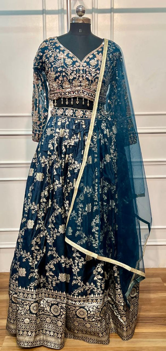 Royal Teal Banarasi Embroidered Lehenga Set (RT1289)