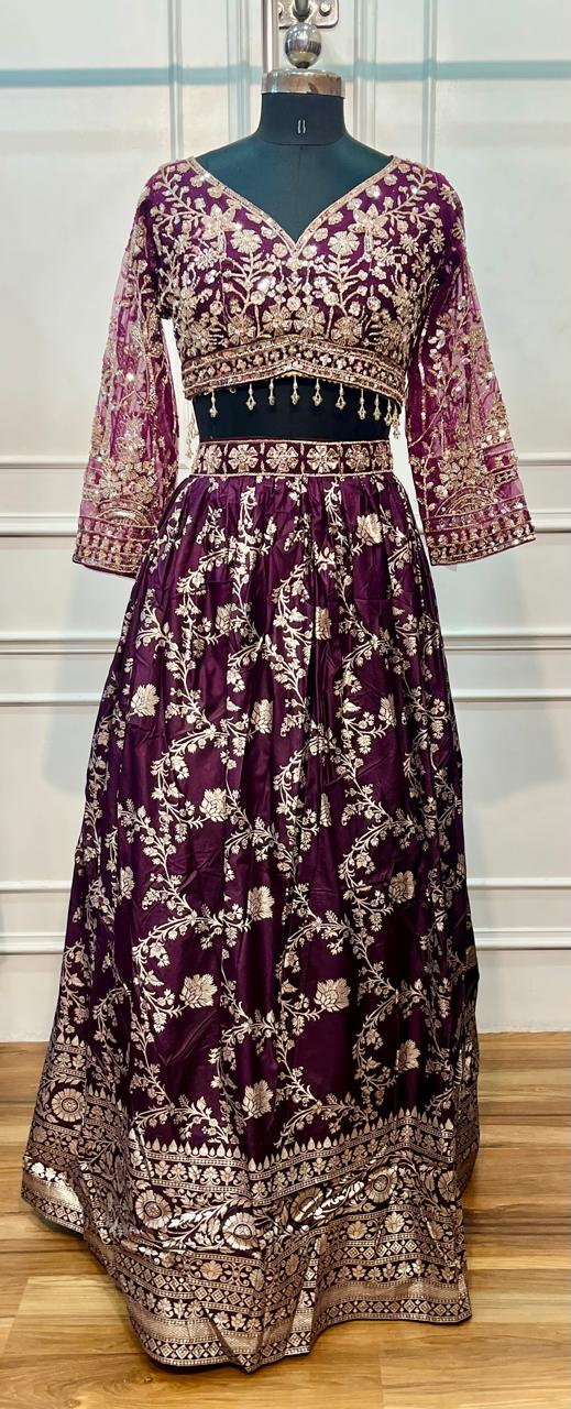Wine Royale Banarasi Embroidered Lehenga Set (RT1290)