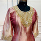 Blush Pink Salsa Silk Embroidered Anarkali Set with Striped Dupatta (RT1312)