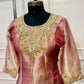 Blush Pink Salsa Silk Embroidered Anarkali Set with Striped Dupatta (RT1312)