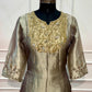 Champagne Grey Salsa Silk Embroidered Anarkali Set with Striped Dupatta(RT1313)
