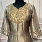 Champagne Grey Salsa Silk Embroidered Anarkali Set with Striped Dupatta(RT1313)