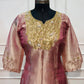 Rose Pink Salsa Silk Embroidered Anarkali Set with Striped Dupatta (RT1314)