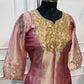 Rose Pink Salsa Silk Embroidered Anarkali Set with Striped Dupatta (RT1314)