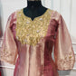 Rose Pink Salsa Silk Embroidered Anarkali Set with Striped Dupatta (RT1314)