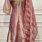 Rose Pink Salsa Silk Embroidered Anarkali Set with Striped Dupatta (RT1314)