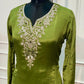 Olive Green Royale Embroidered Chinon A-Line Kurta Set (RT1322)