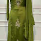 Olive Green Royale Embroidered Chinon A-Line Kurta Set (RT1322)
