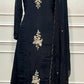 Midnight Black Grace Embroidered Chinon A-Line Kurta Set (RT1321)
