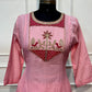 Baby Pink Embroidered Mull Chanderi A-Line Suit Set (RT1325)