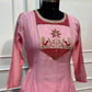 Baby Pink Embroidered Mull Chanderi A-Line Suit Set (RT1325)