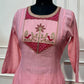 Baby Pink Embroidered Mull Chanderi A-Line Suit Set (RT1325)