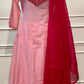 Baby Pink Embroidered Mull Chanderi A-Line Suit Set (RT1325)