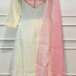 Cream White Embroidered Mull Chanderi A-Line Suit Set (RT1326)