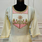 Cream White Embroidered Mull Chanderi A-Line Suit Set (RT1326)