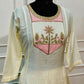 Cream White Embroidered Mull Chanderi A-Line Suit Set (RT1326)