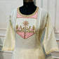 Cream White Embroidered Mull Chanderi A-Line Suit Set (RT1326)