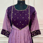 Dark Purple & Light Purple Embroidered Mull Chanderi A-Line Suit Set (RT1335)