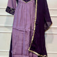Dark Purple & Light Purple Embroidered Mull Chanderi A-Line Suit Set (RT1335)