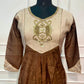 Chocolate Brown & Beige Embroidered Mull Chanderi A-Line Suit Set (RT1334)