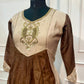 Chocolate Brown & Beige Embroidered Mull Chanderi A-Line Suit Set (RT1334)