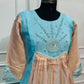 Sky Blue & Peach Embroidered Mull Chanderi A-Line Suit Set (RT1333)