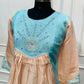 Sky Blue & Peach Embroidered Mull Chanderi A-Line Suit Set (RT1333)