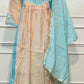 Sky Blue & Peach Embroidered Mull Chanderi A-Line Suit Set (RT1333)