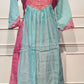 Aqua Blue & Pink Floral Embroidered Mull Chanderi A-Line Suit Set (RT1332)