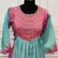 Aqua Blue & Pink Floral Embroidered Mull Chanderi A-Line Suit Set (RT1332)