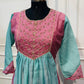 Aqua Blue & Pink Floral Embroidered Mull Chanderi A-Line Suit Set (RT1332)