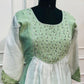 Sage Green & Ivory White Embroidered Mull Chanderi A-Line Suit Set (RT1331)