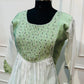 Sage Green & Ivory White Embroidered Mull Chanderi A-Line Suit Set (RT1331)