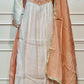 Ivory White & Peach Embroidered Mull Chanderi A-Line Suit Set (RT1330)