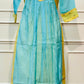 Aqua Blue & Yellow Embroidered Mull Chanderi A-Line Suit Set (RT1329)