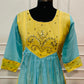 Aqua Blue & Yellow Embroidered Mull Chanderi A-Line Suit Set (RT1329)