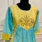 Aqua Blue & Yellow Embroidered Mull Chanderi A-Line Suit Set (RT1329)