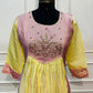 Pastel Pink & Yellow Floral Embroidered Mull Chanderi A-Line Suit Set (RT1328)