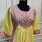 Pastel Pink & Yellow Floral Embroidered Mull Chanderi A-Line Suit Set (RT1328)