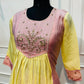 Pastel Pink & Yellow Floral Embroidered Mull Chanderi A-Line Suit Set (RT1328)