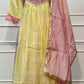 Pastel Pink & Yellow Floral Embroidered Mull Chanderi A-Line Suit Set (RT1328)