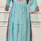 Rose Aqua Blossom Mull Chanderi Embroidered Anarkali Suit Set (RT1336)
