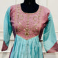 Rose Aqua Blossom Mull Chanderi Embroidered Anarkali Suit Set (RT1336)