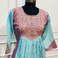 Rose Aqua Blossom Mull Chanderi Embroidered Anarkali Suit Set (RT1336)