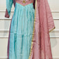 Rose Aqua Blossom Mull Chanderi Embroidered Anarkali Suit Set (RT1336)