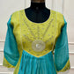Lime Turquoise Bloom Mull Chanderi Embroidered Anarkali Suit Set (RT1337)