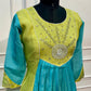 Lime Turquoise Bloom Mull Chanderi Embroidered Anarkali Suit Set (RT1337)