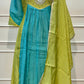 Lime Turquoise Bloom Mull Chanderi Embroidered Anarkali Suit Set (RT1337)