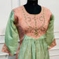 Mint Peach Floral Grace Mull Chanderi Embroidered Anarkali Suit Set (RT1338)